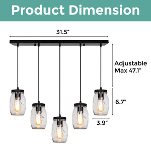 5-Light farmhouse lightning fixture black kitchen lighting glass and metal pendant lights