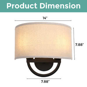 2-Lights industrial  sconce light black and white wall lighting iron and fabric fixture light
