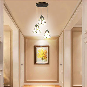 3 Lights tiffany pendant light Vintage green pendant light 10 Inch stained glass hanging shop light