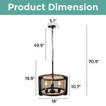 3-Light farmhouse round kitchen light black pendant light iron and wood hanging lighting