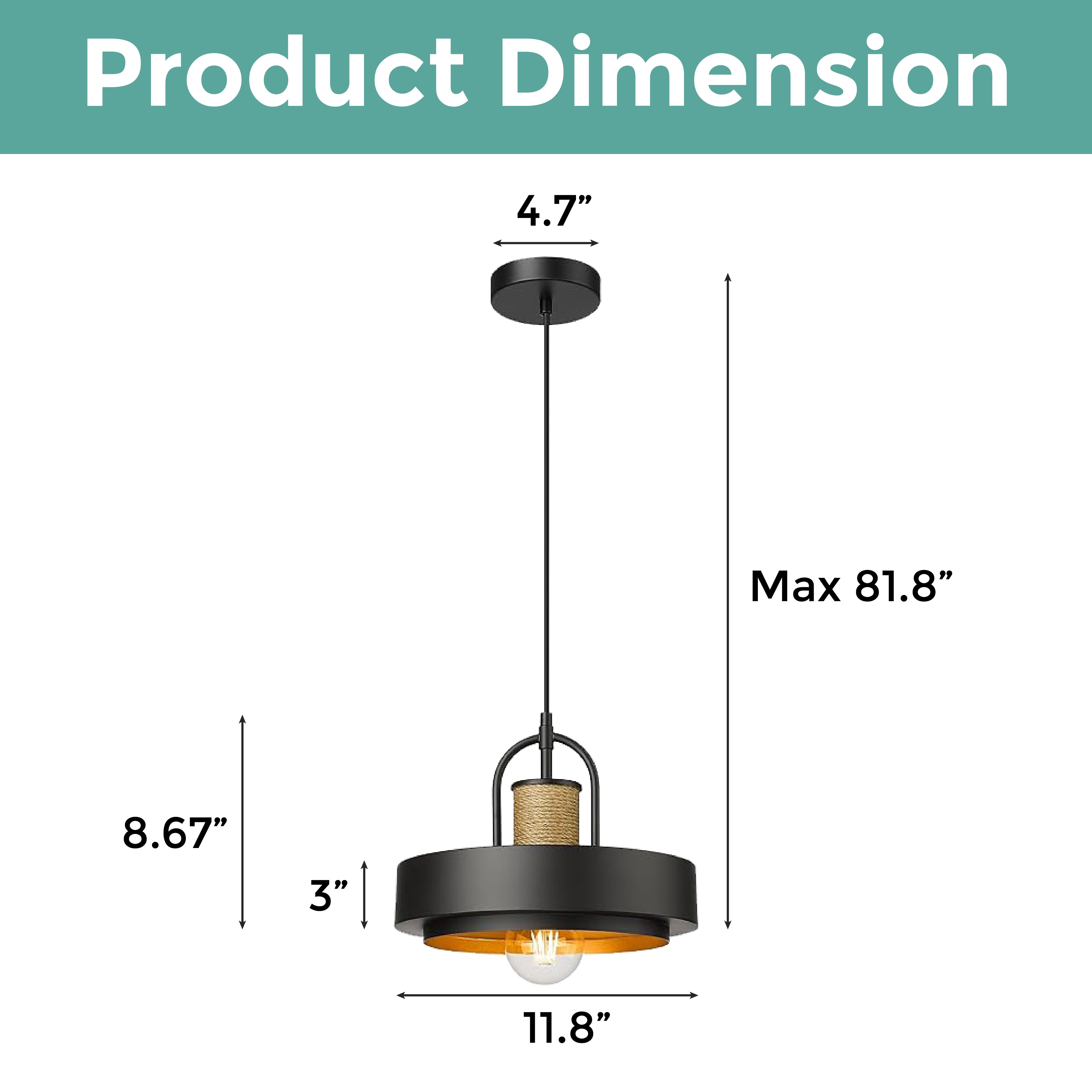 1-Light farmhouse kitchen island black pendant light lights rattan,hemp rope and metal hanging light