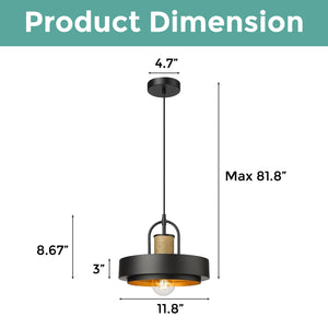 1-Light farmhouse kitchen island black pendant light lights rattan,hemp rope and metal hanging light