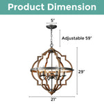 6-Lights globe chandelier lights Oak retro hanging light fixture vintage cage pendant light fixture