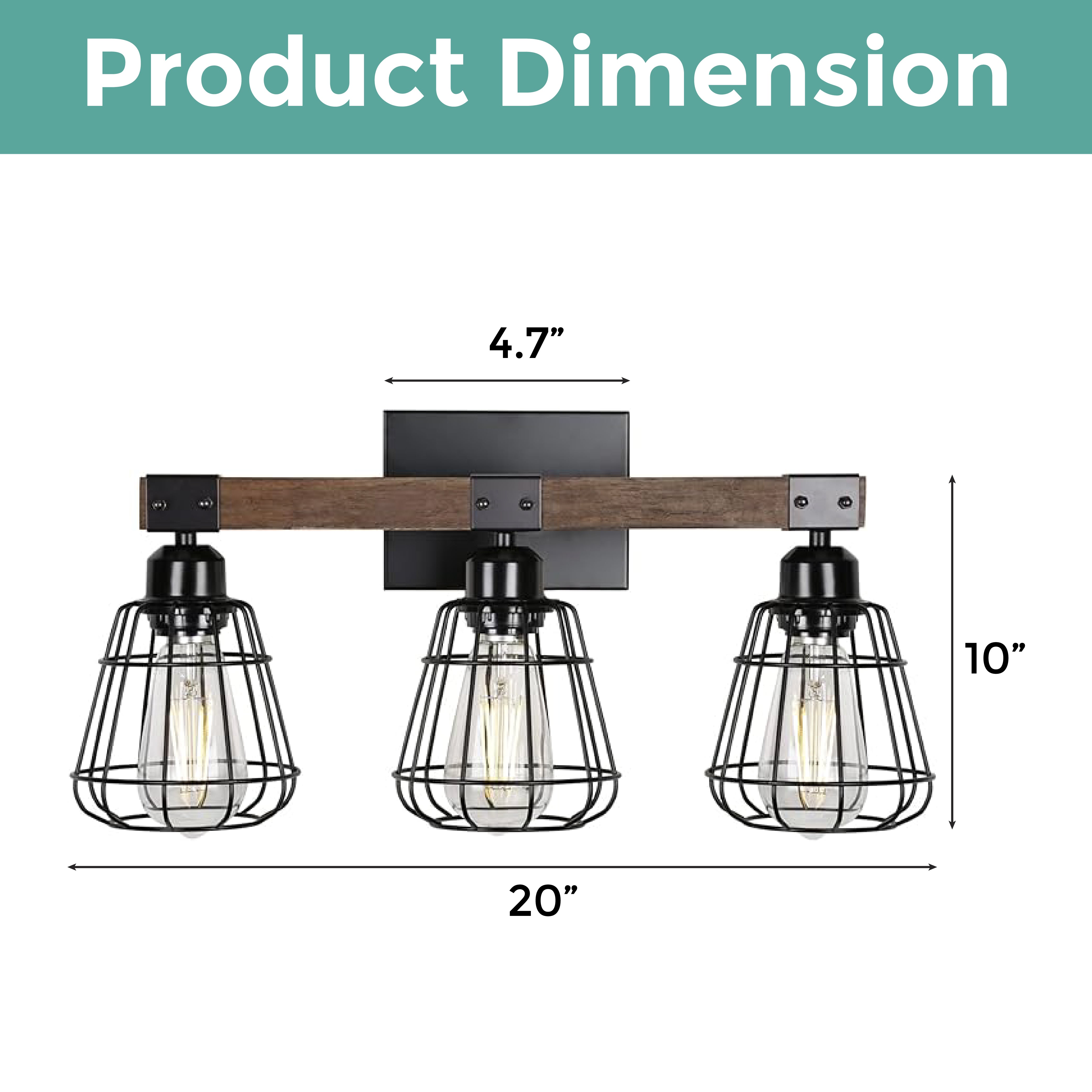 3-Light farmhouse vanity light black and walnut bathroom lighting iron and wood wall light