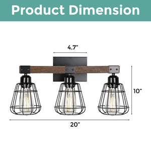 3-Light farmhouse vanity light black and walnut bathroom lighting iron and wood wall light