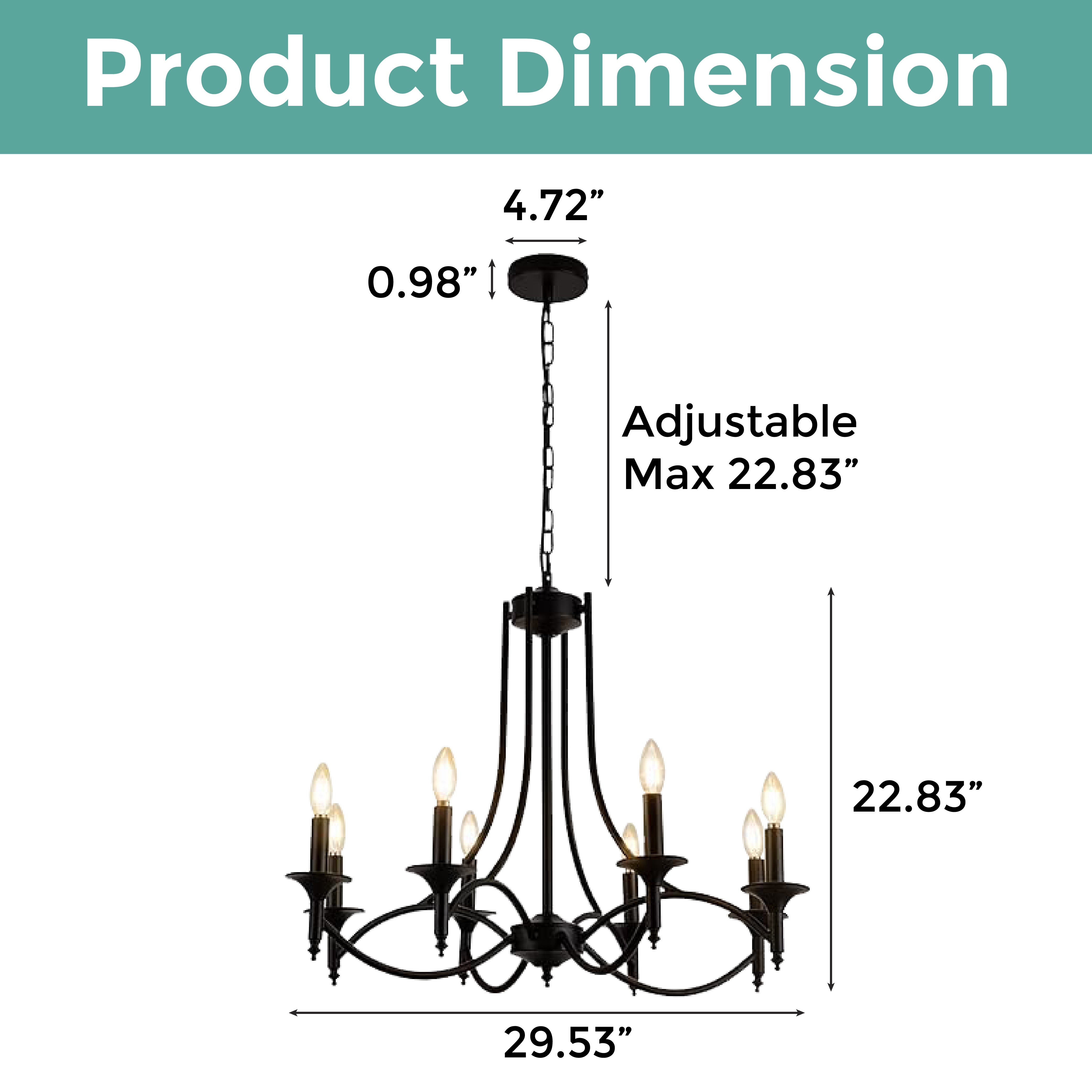 8-Light farmhouse light fixture black industrial pendant light candle kitchen light