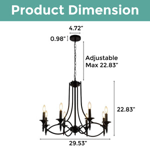8-Light farmhouse light fixture black industrial pendant light candle kitchen light