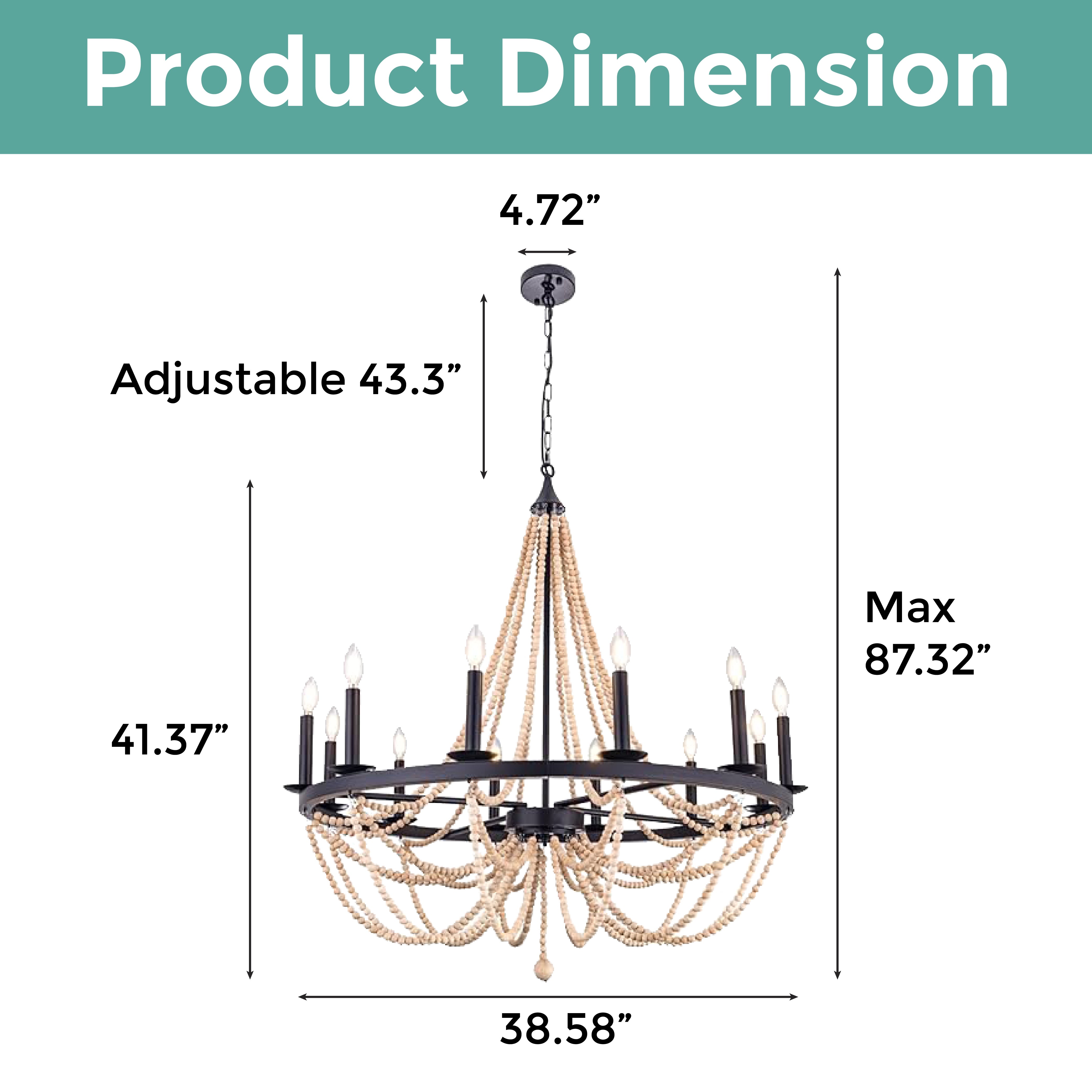 12 Light candle chandelier light Black wagon light wood beads light fixtures