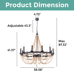 12 Light candle chandelier light Black wagon light wood beads light fixtures