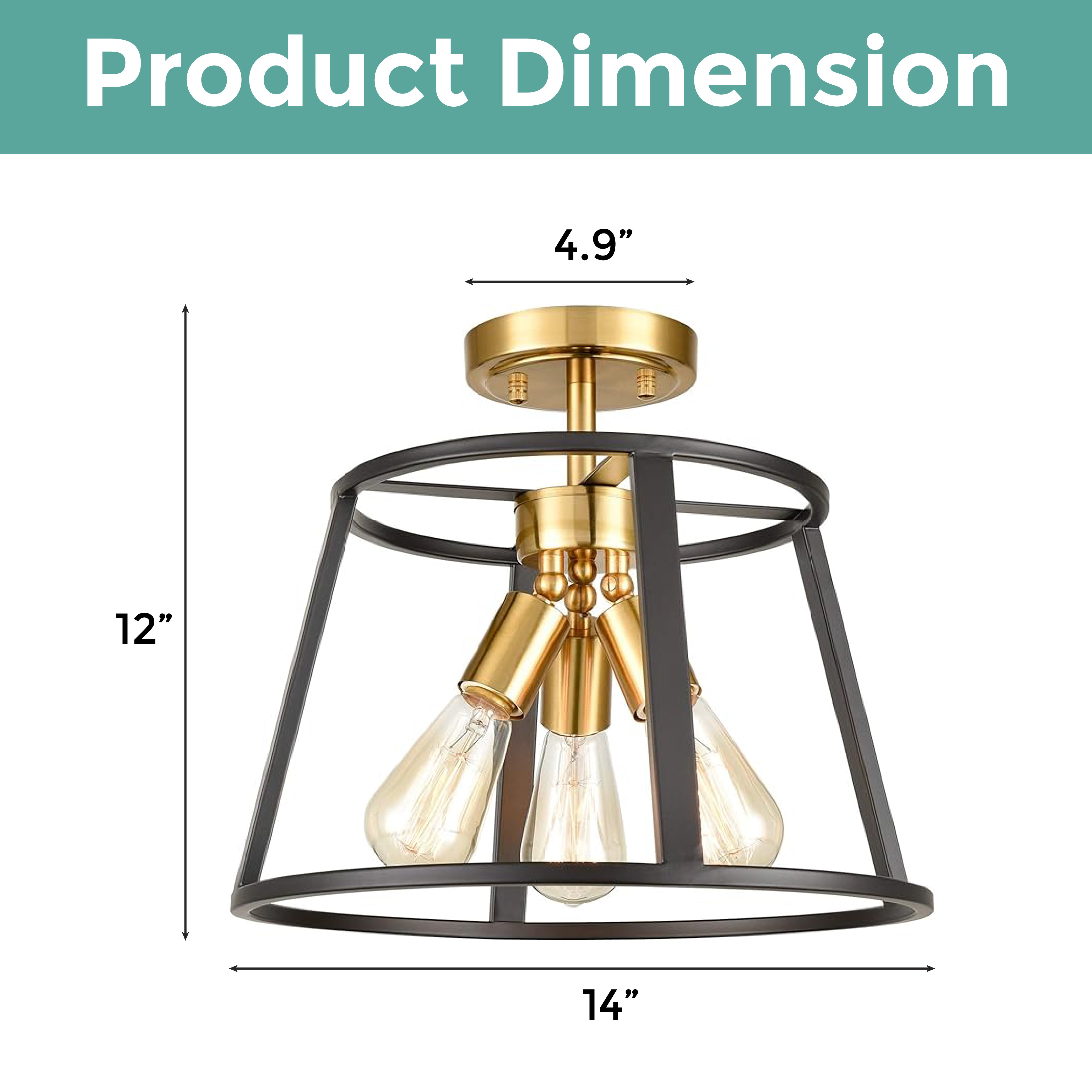 3-Light modern semi flush mount gold and black fixture light iron ceiling light
