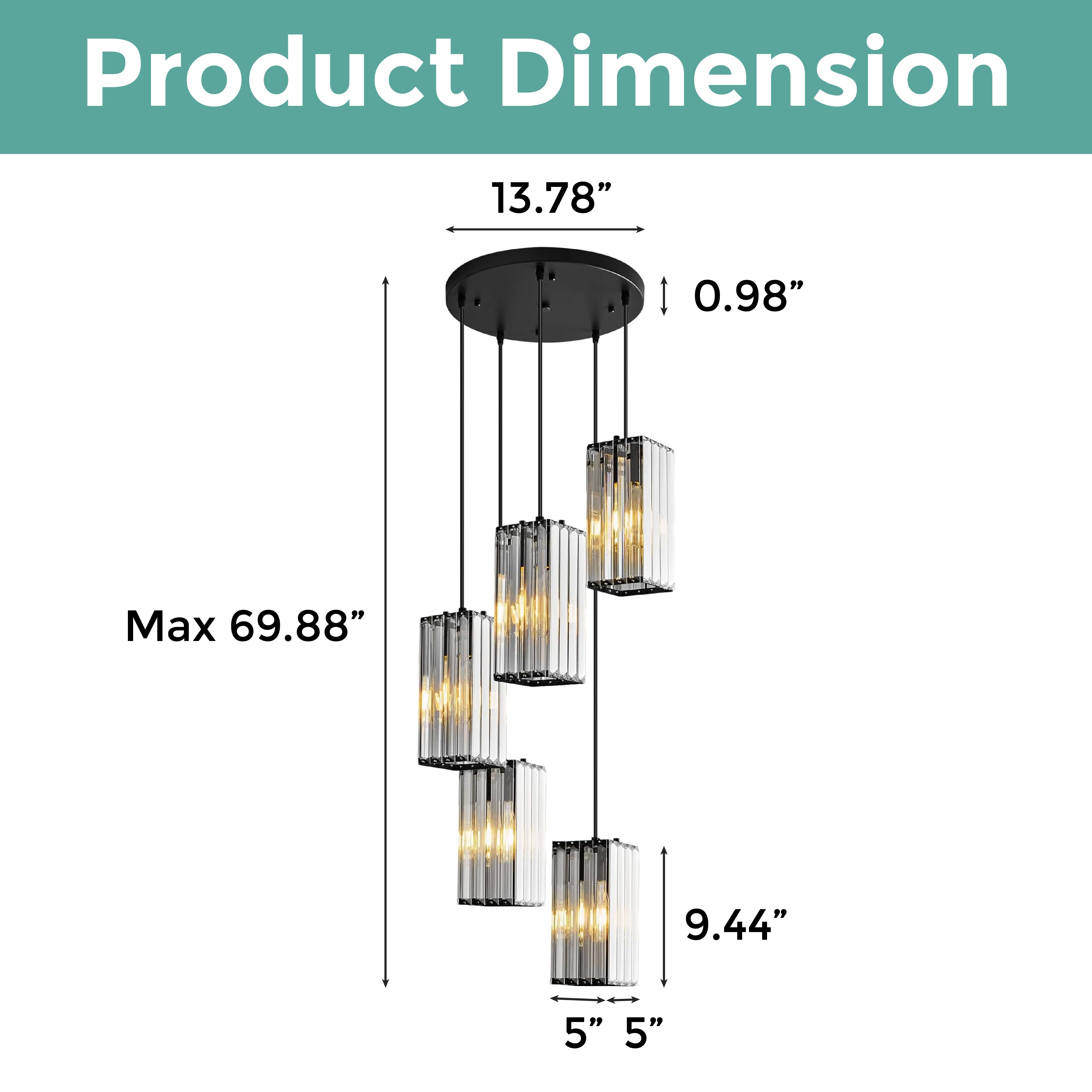 5-Light modern pendant lighting black and transparent hanging lighting crystal island lights