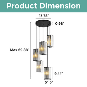 5-Light modern pendant lighting black and transparent hanging lighting crystal island lights