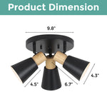 3-Lights vintage fixtures lamp black and natural ceiling light steel and wood kitchen light