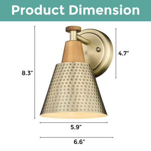 1-Light vintage bathroom light gold and walnut sconce light fixture brass and wood wall light