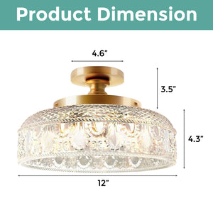 3-Bulb ceiling light gold and clear light fixture aluminum and glass hallway light