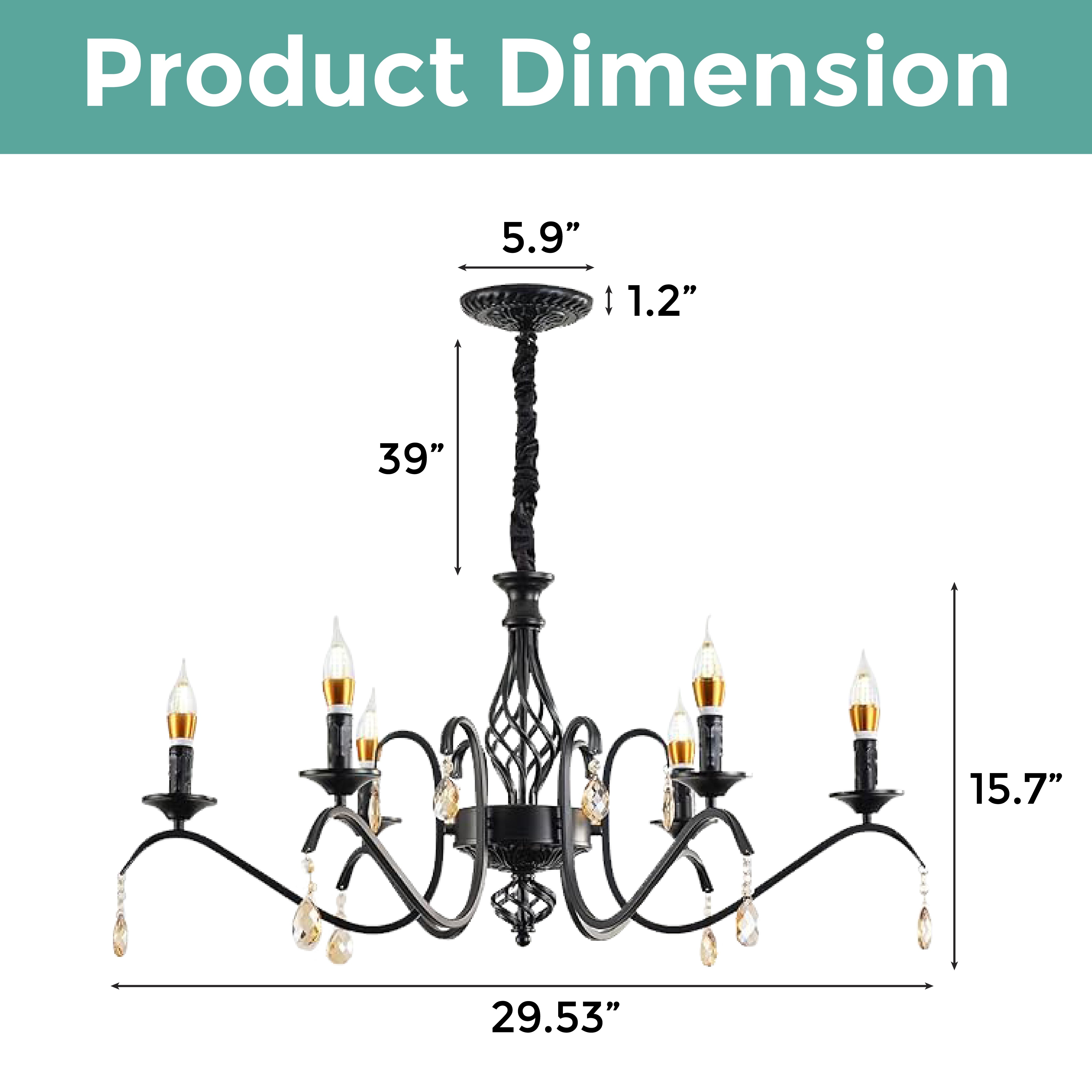 6-Light Farmhouse chandelier lighting Black kitchen light Metal entryway light