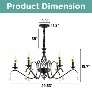 6-Light Farmhouse chandelier lighting Black kitchen light Metal entryway light