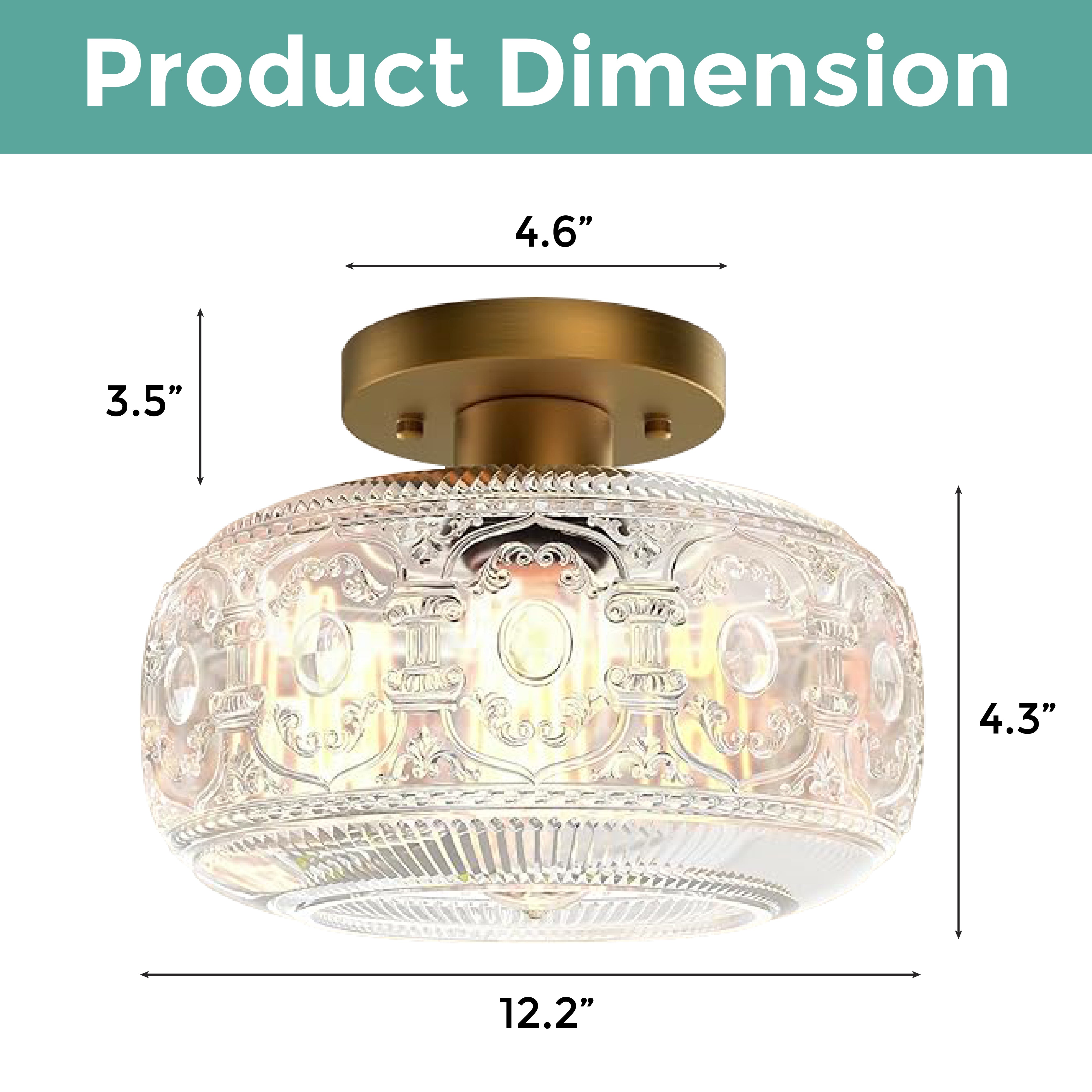 1-light vintage kitchen ceiling light gold and clear fixture light metal and glass ceiling light