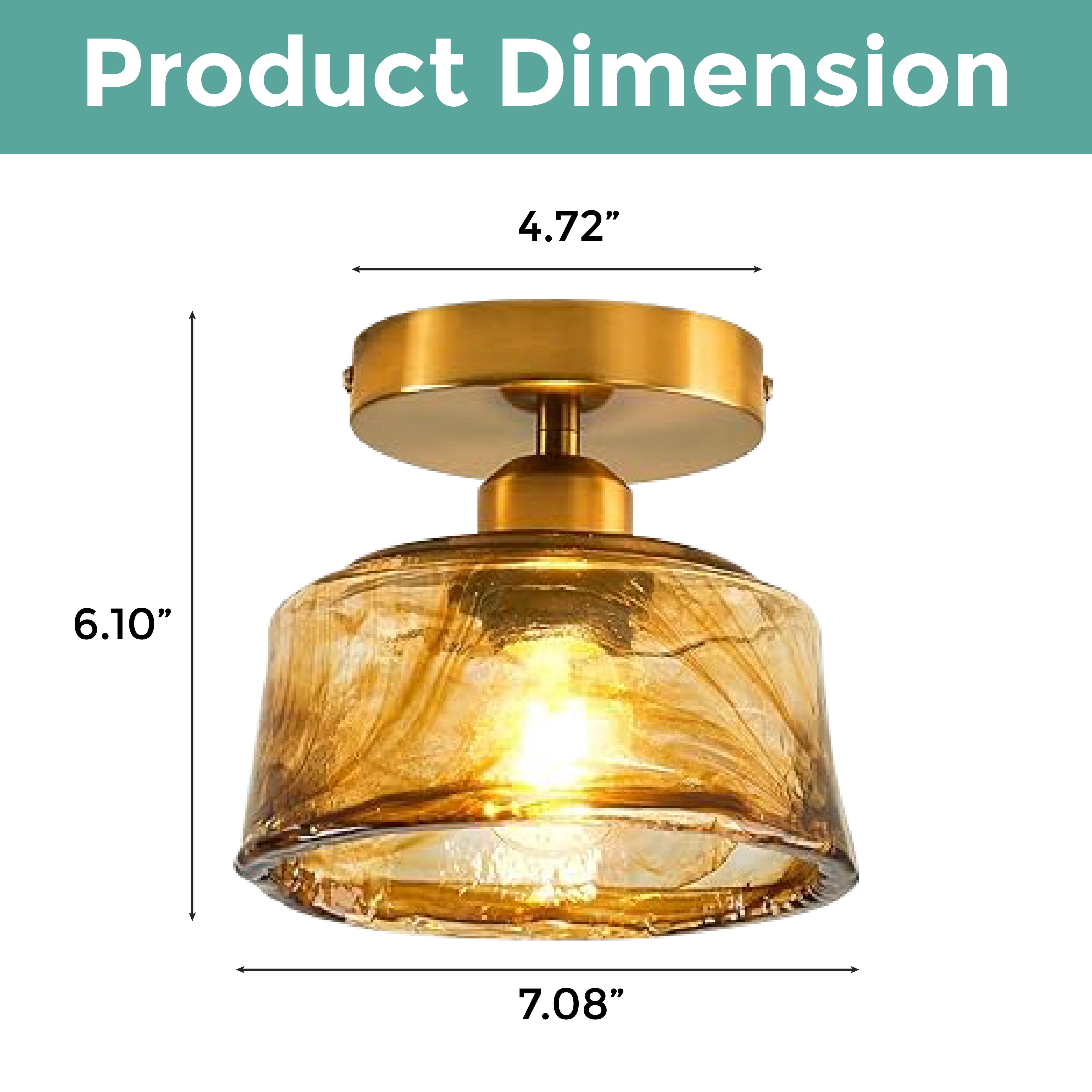1-light farmhouse kitchen light gold and amber light fixture steel and glass ceiling light