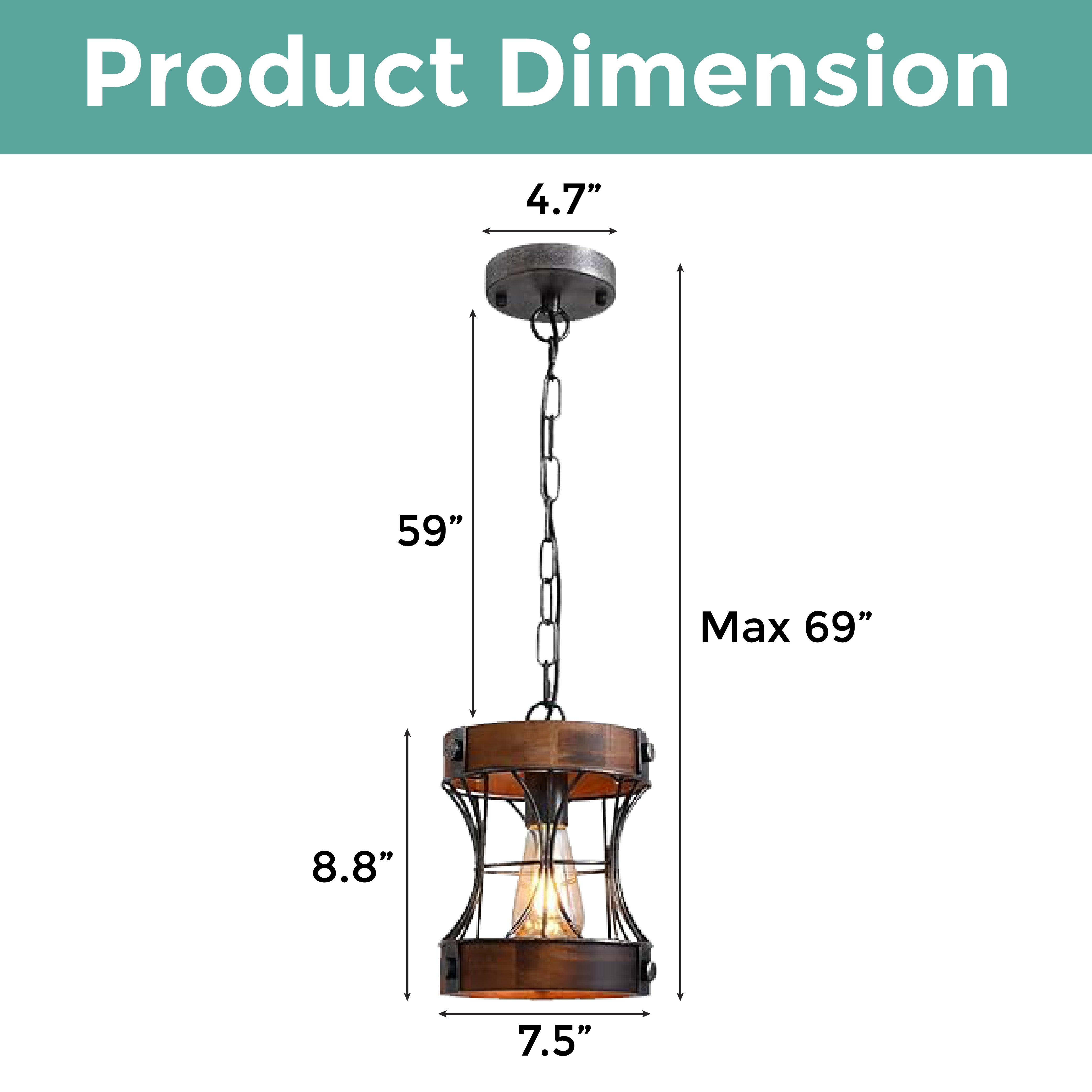 1-Light Farmhouse pendant light wood kitchen light island pendant light fixtures