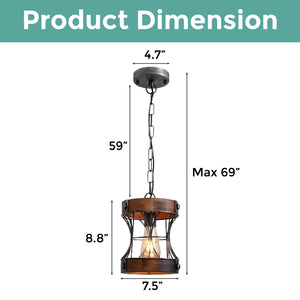 1-Light Farmhouse pendant light wood kitchen light island pendant light fixtures