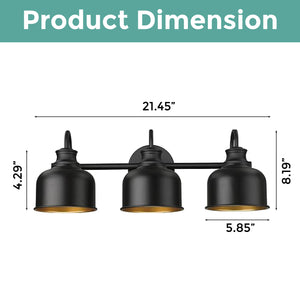 3-Light industrial fixtures light matte black wall sconce light steel vanity light