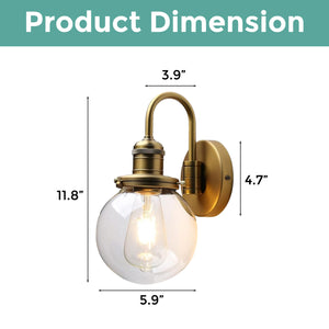 1-Light vintage wall sconce light golden and clear wall mounted light brass and glass fixtures light