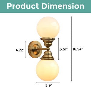 2 Lights industrial sconces light gold and cream wall lighting brass and glass wall vanity light