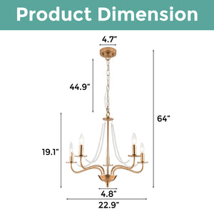 5 Light farmhouse chandelier light gold kitchen light vintage hanging pendant light fixture