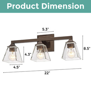 3-light industrial light fixtures light oil-rubbed bronze and clear wall light iron and glass vanity lights for mirror