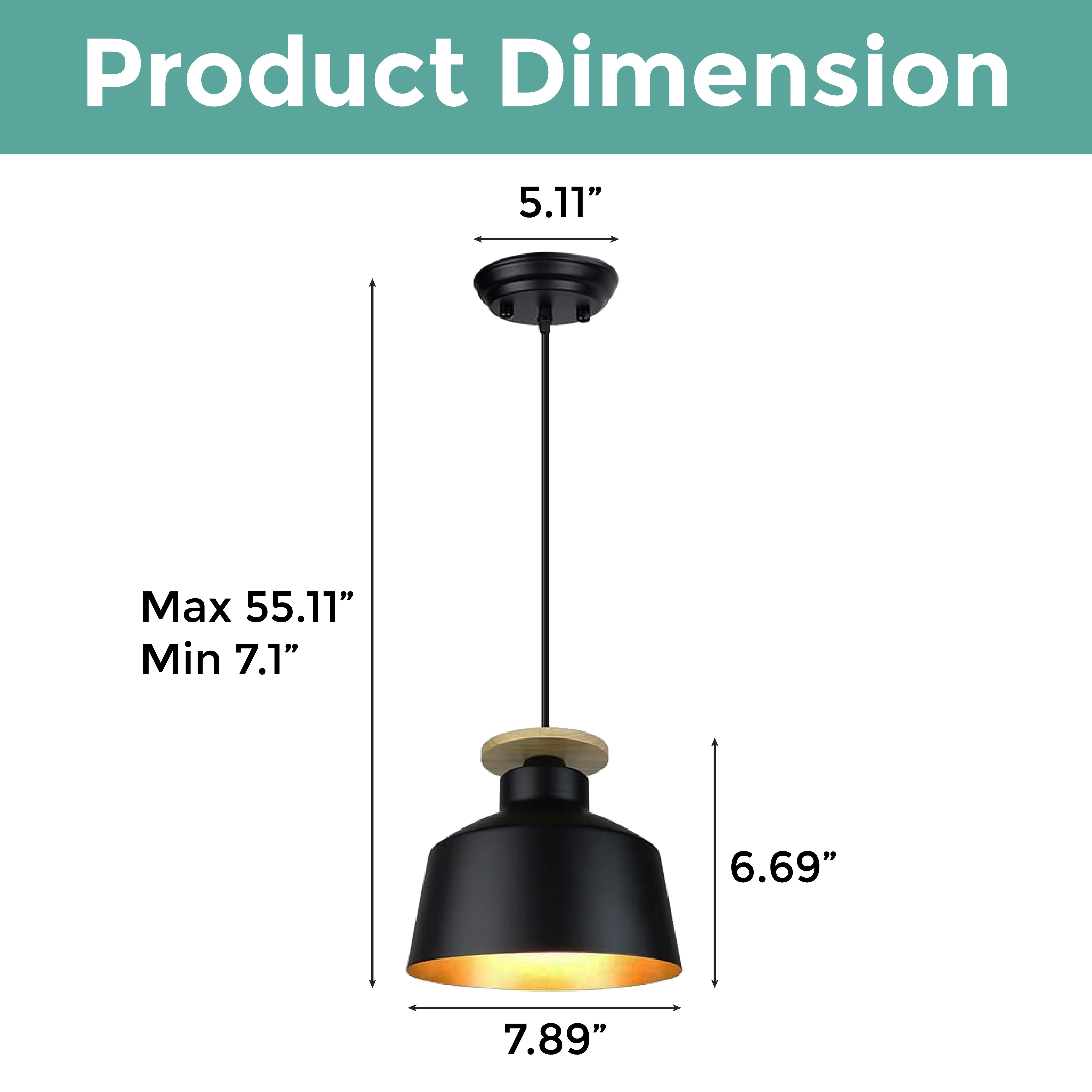 55 Inch industrial pendant light black and gold hanging light steel and wood island lights