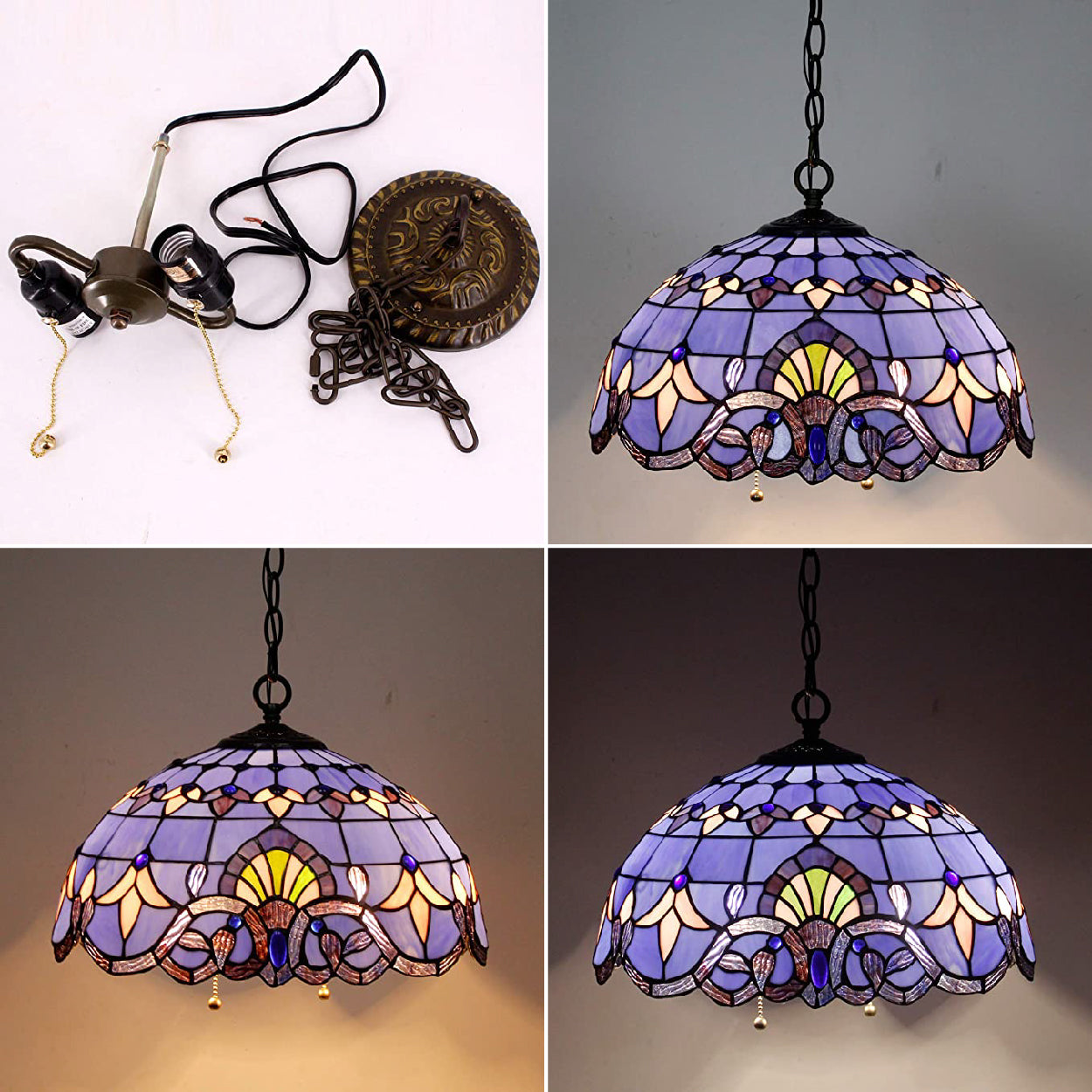 Purple blue pendant light Glass tiffany ceiling light Chandelier hanging lamp