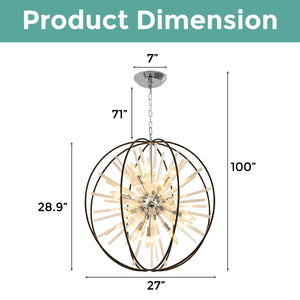 12-Lights globe chandelier fixtures light Black crystal lights island entryway lights