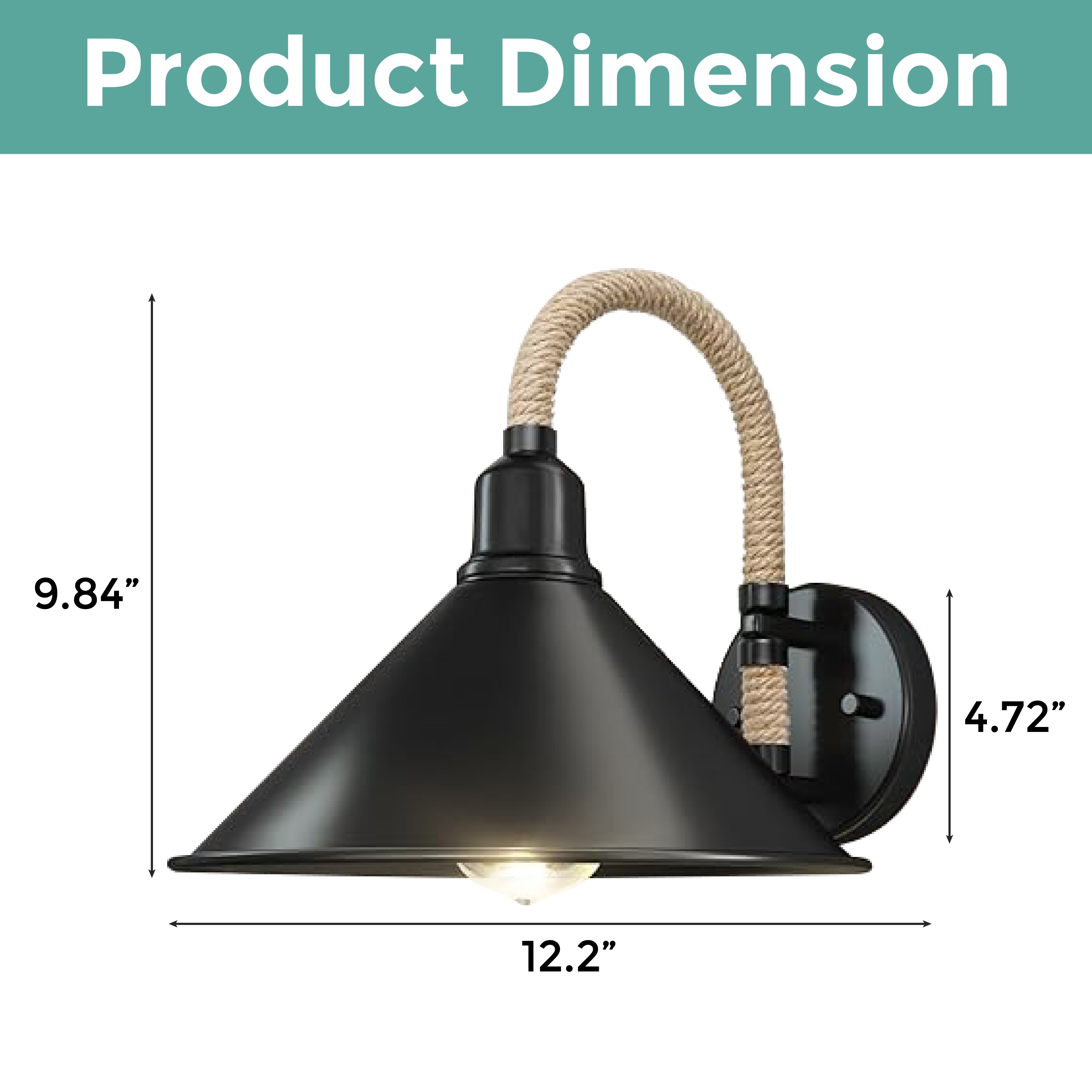 E26 Bulb industrial wall sconce lighting black wall mount light steel hemp rope kitchen light