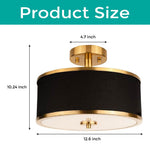 3-light ceiling lighting gold and black bedroom lights glass, metal, fabric light fixture