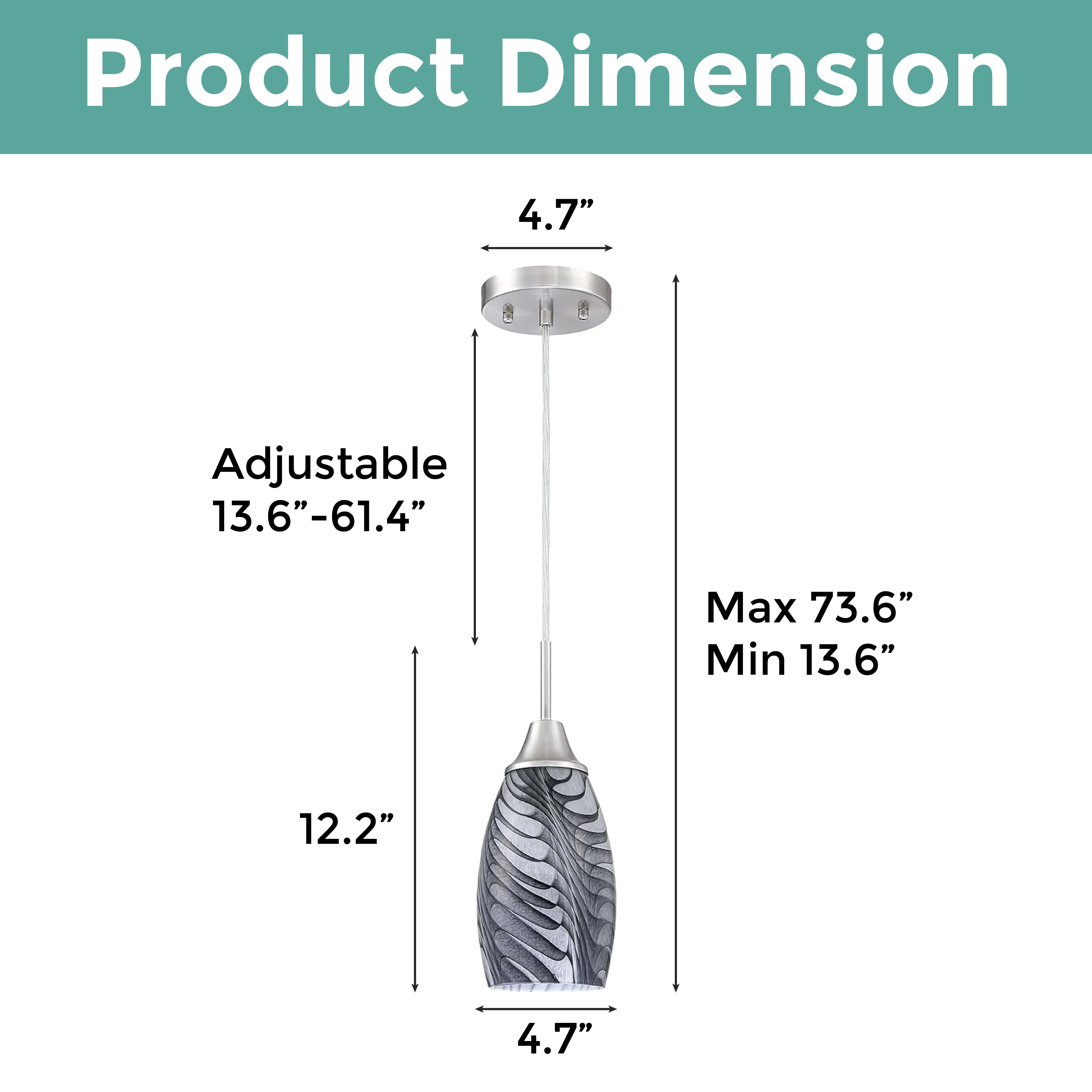1-Pack adjustable cord hanging light black and gray pendant light glass kitchen light