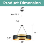 5-Light drum Industrial light fixture Black pendant lighting kitchen island hanging light