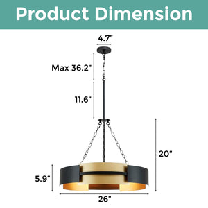 5-Light drum Industrial light fixture Black pendant lighting kitchen island hanging light