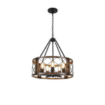 5 Light bulb chandelier black and brown wood  kitchen island light metal pendant light