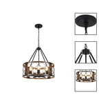 5 Light bulb chandelier black and brown wood  kitchen island light metal pendant light