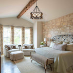 5 Light bulb chandelier black and brown wood  kitchen island light metal pendant light