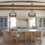 5 Light bulb chandelier black and brown wood  kitchen island light metal pendant light