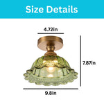 1-light ceiling light metal glass light fixture brass green flush mount ceiling fixture