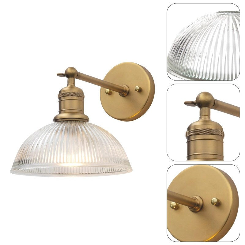1-Light Modern light fixture gold bedroom lights glass shade , metal base wall lights