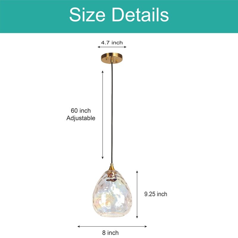 1-Light art deco pendant lighting gold kitchen light glass, iron island light