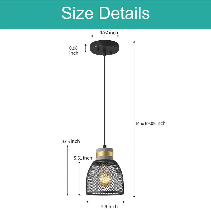 1-Pack hanging light black island lights metal pendant light