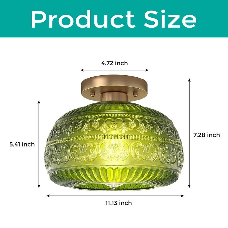 11” Vintage lightning fixture green ceiling lighting glass kitchen light