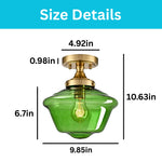 10-Inch vintage light fixtures glass light bulb gold green ceiling light