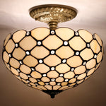 12 inch semi flush mount ceiling lamp tiffany ceiling light fixture cream amber stained glass beads lighting