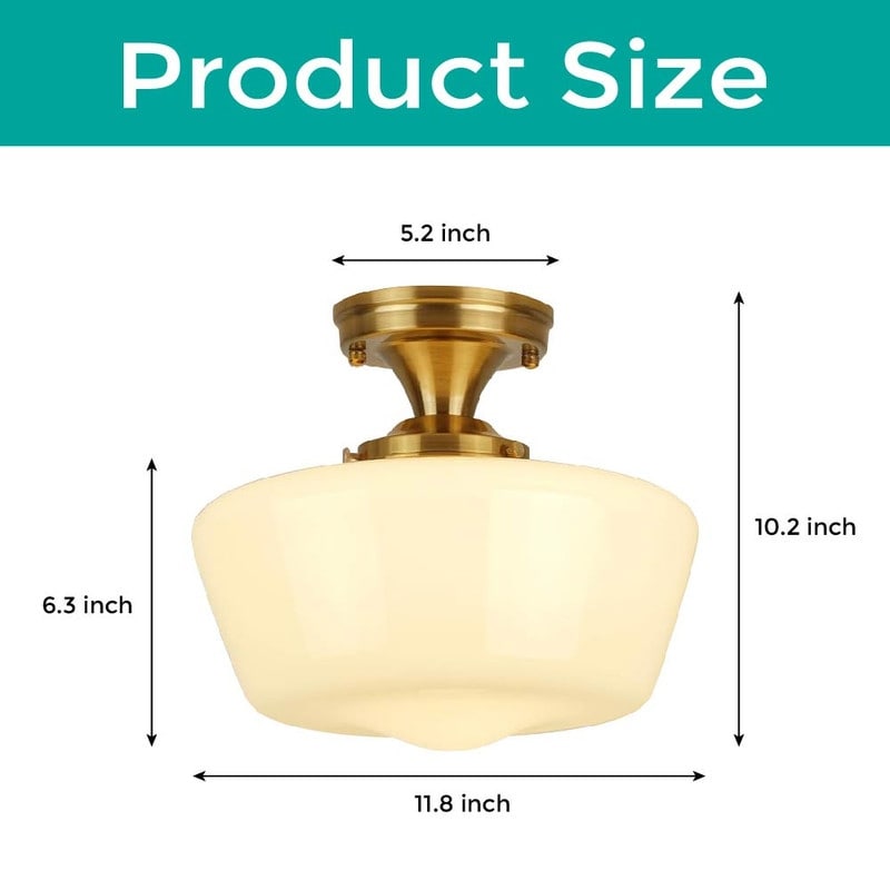 12” Light fixture milk white ceiling lighting glass, metal kitchen lights